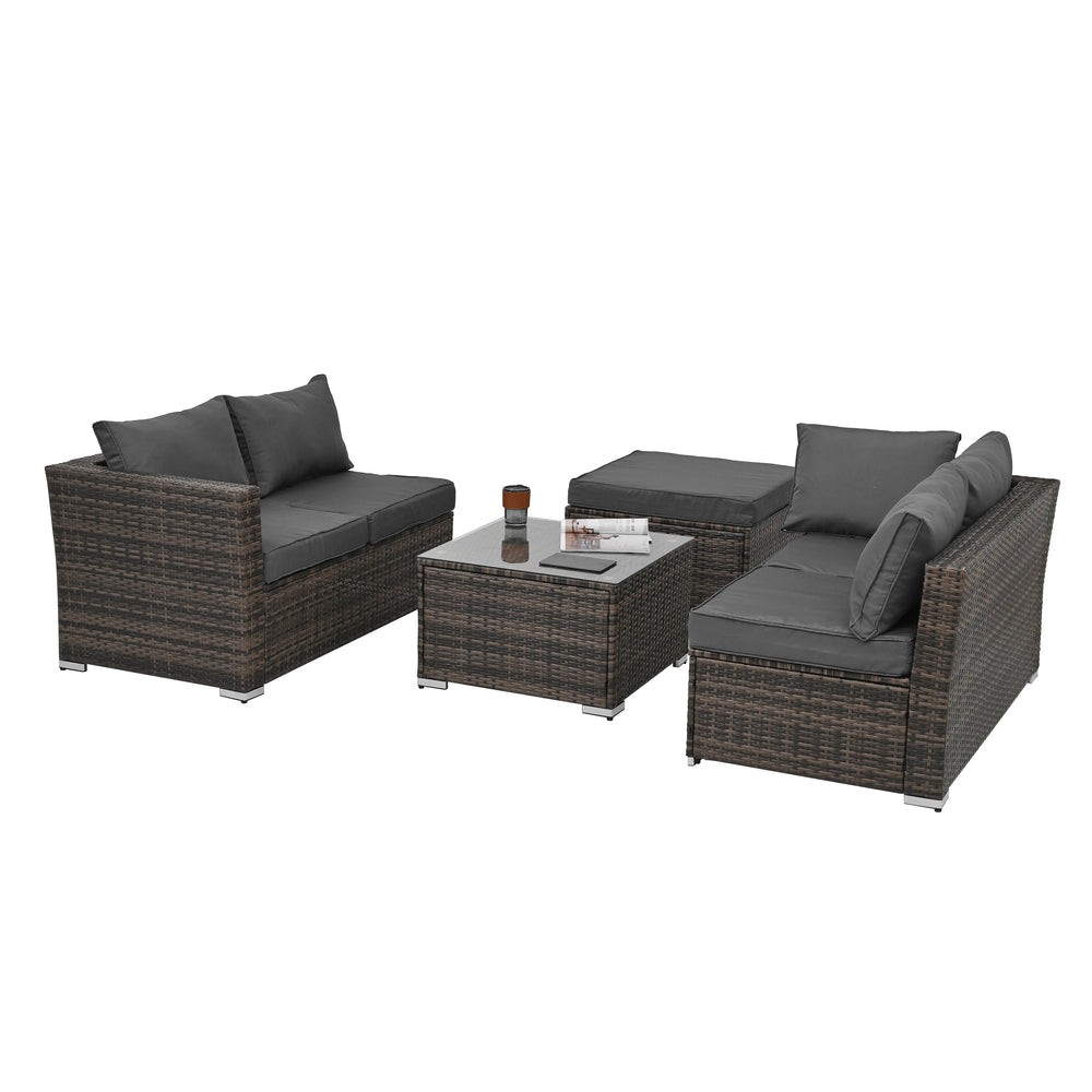 Chic Outdoor Wicker Lounge Set with Glass Table