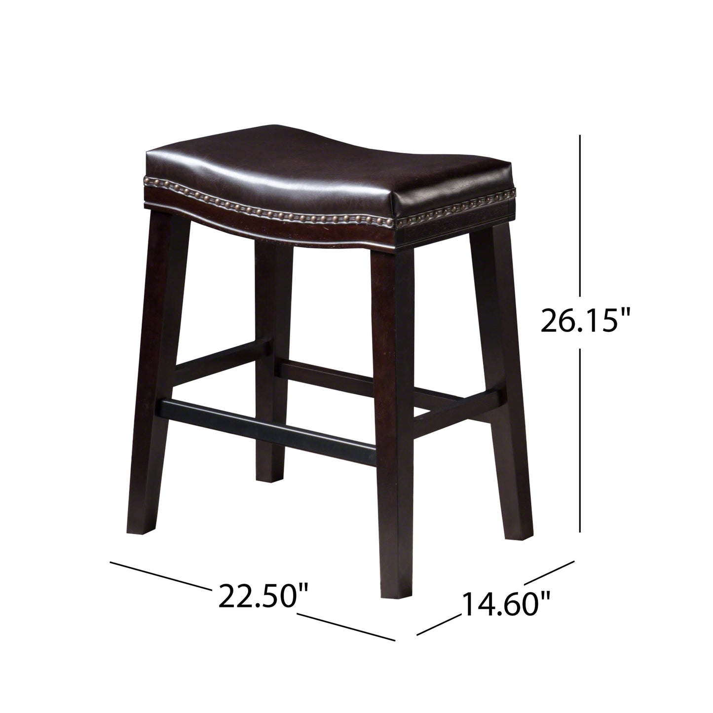 Chic Dark Brown Saddle Counter Stools with Nailhead Detail (Set of 2)