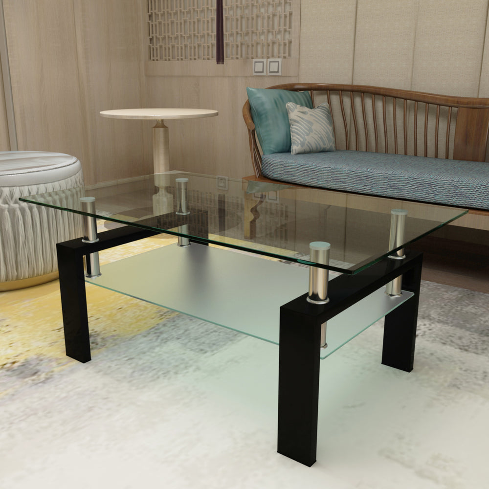 Sleek Black Glass Coffee Table for Modern Living Rooms