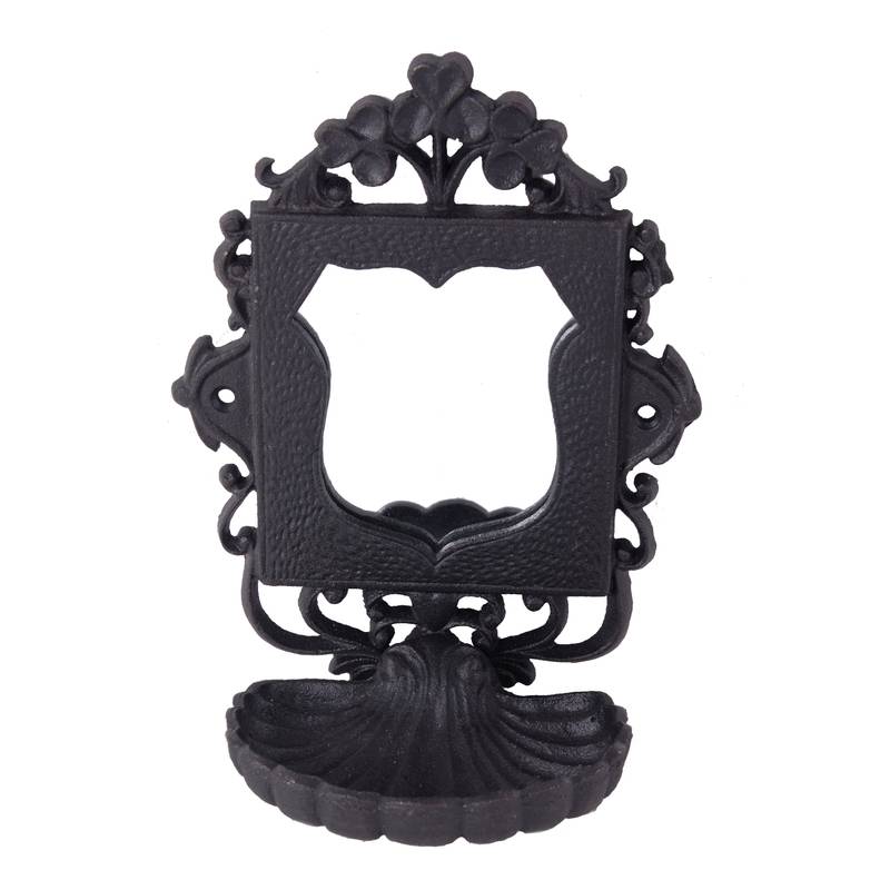 Chic Black Cast Iron Soap Dish with Mirror