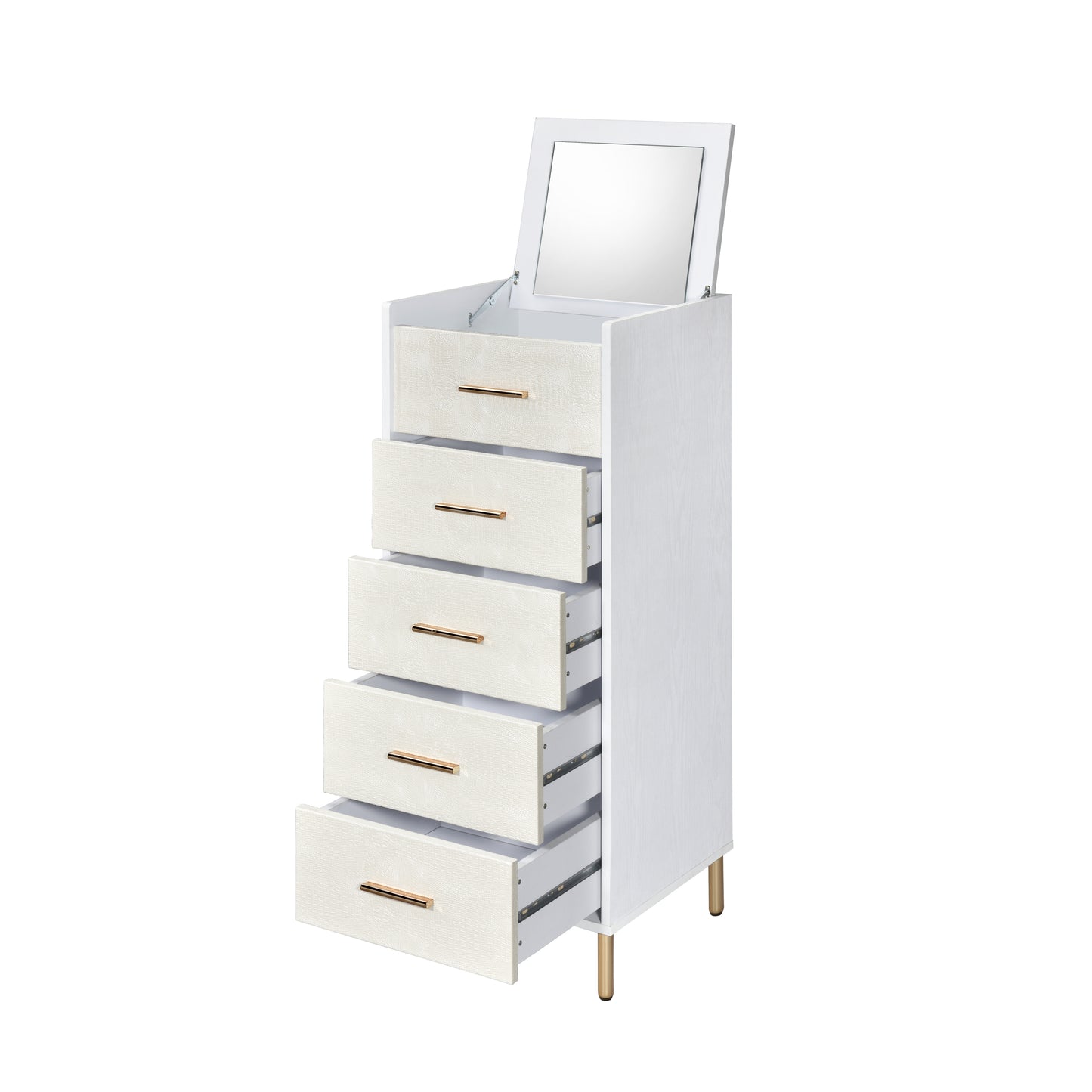 Chic Myles Jewelry Armoire in White and Gold