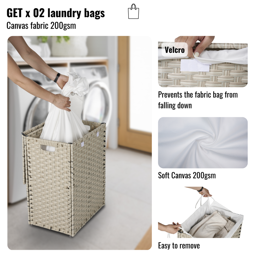 Stylish Grey Laundry Hamper with Removable Bags