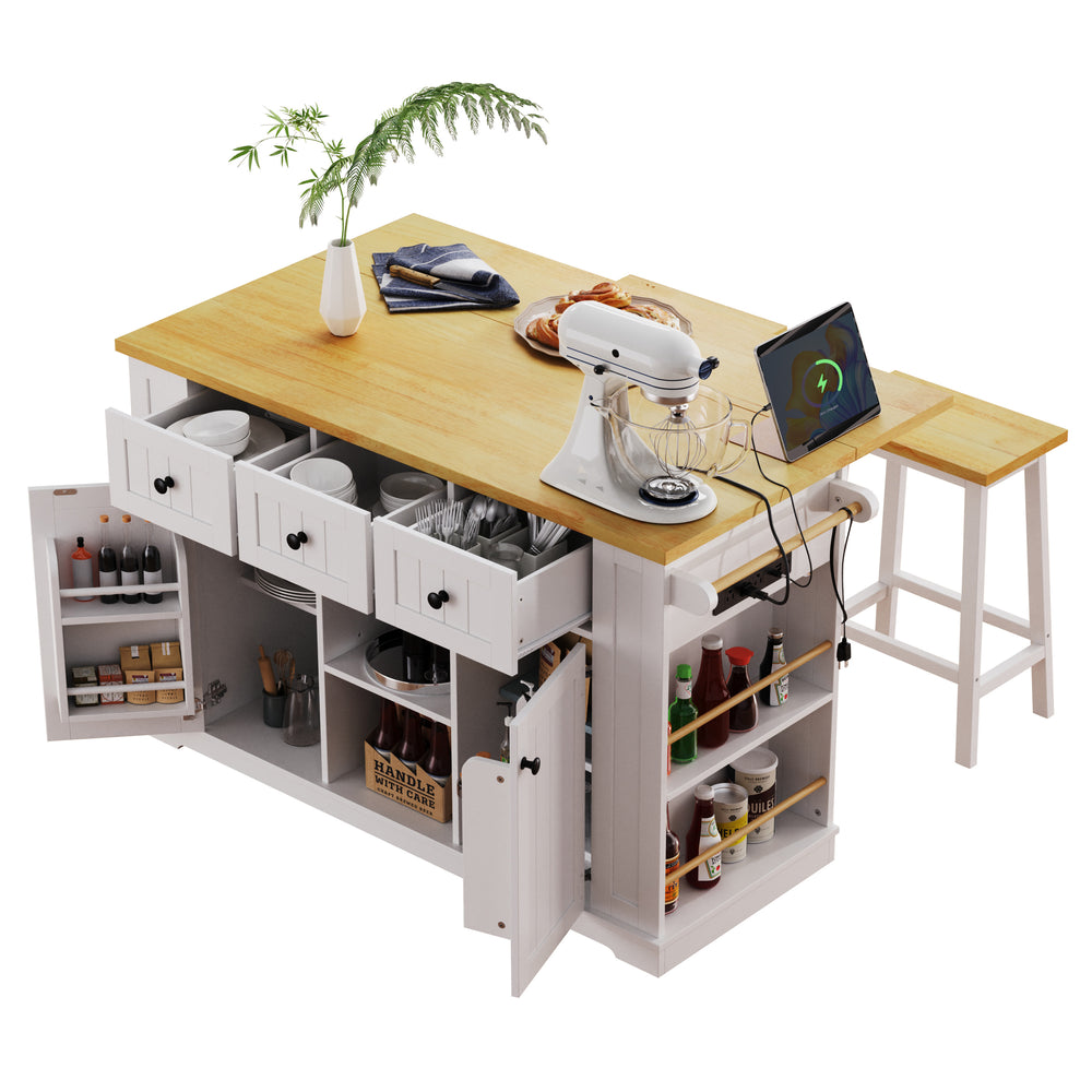 Versatile Kitchen Island on Wheels with Drop Leaf and Power Outlet