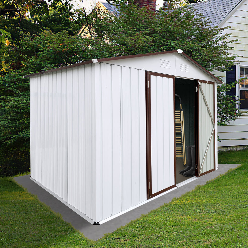 Chic Outdoor Storage Shed in White & Coffee