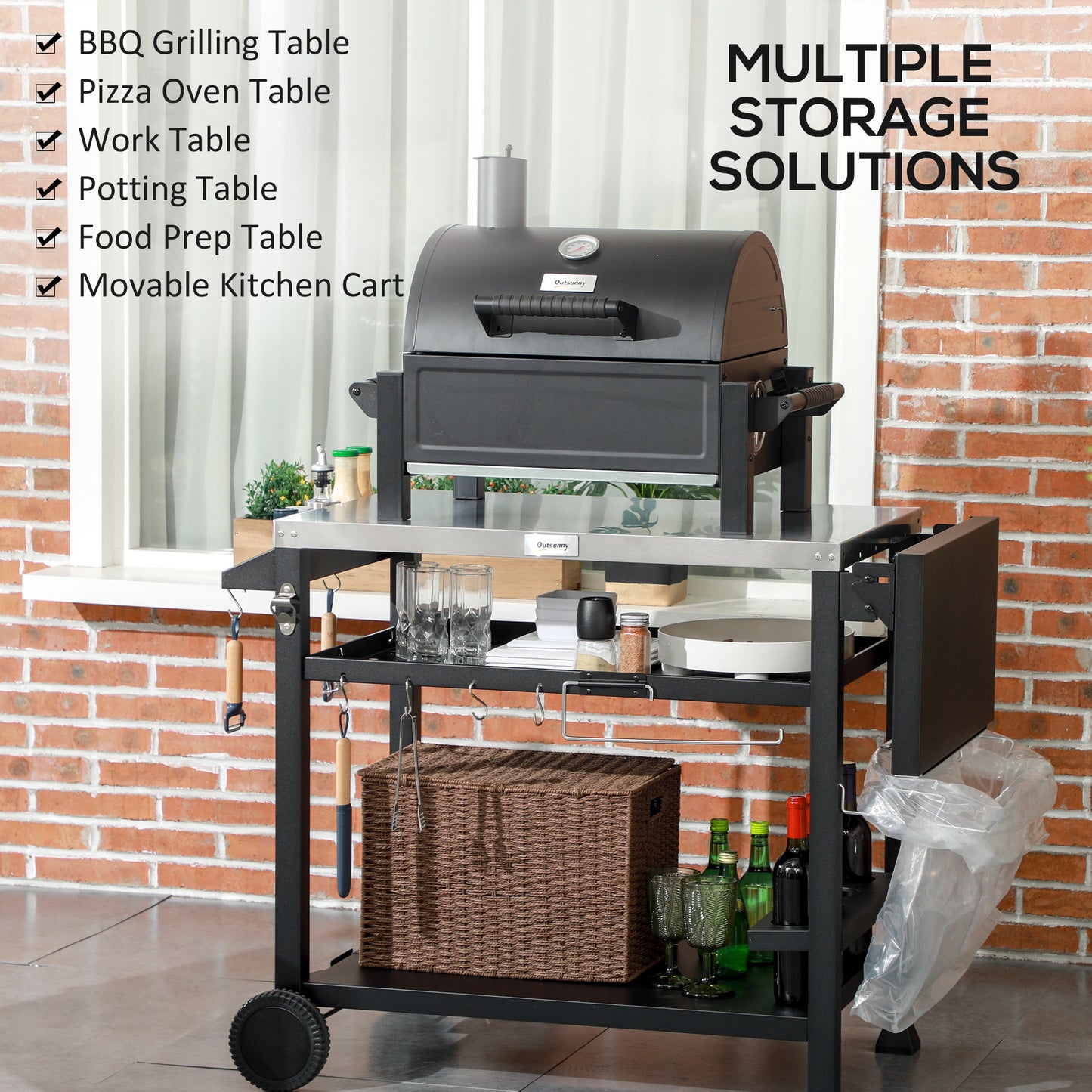 Outdoor Chef’s Cart with Foldable Table & Wheels