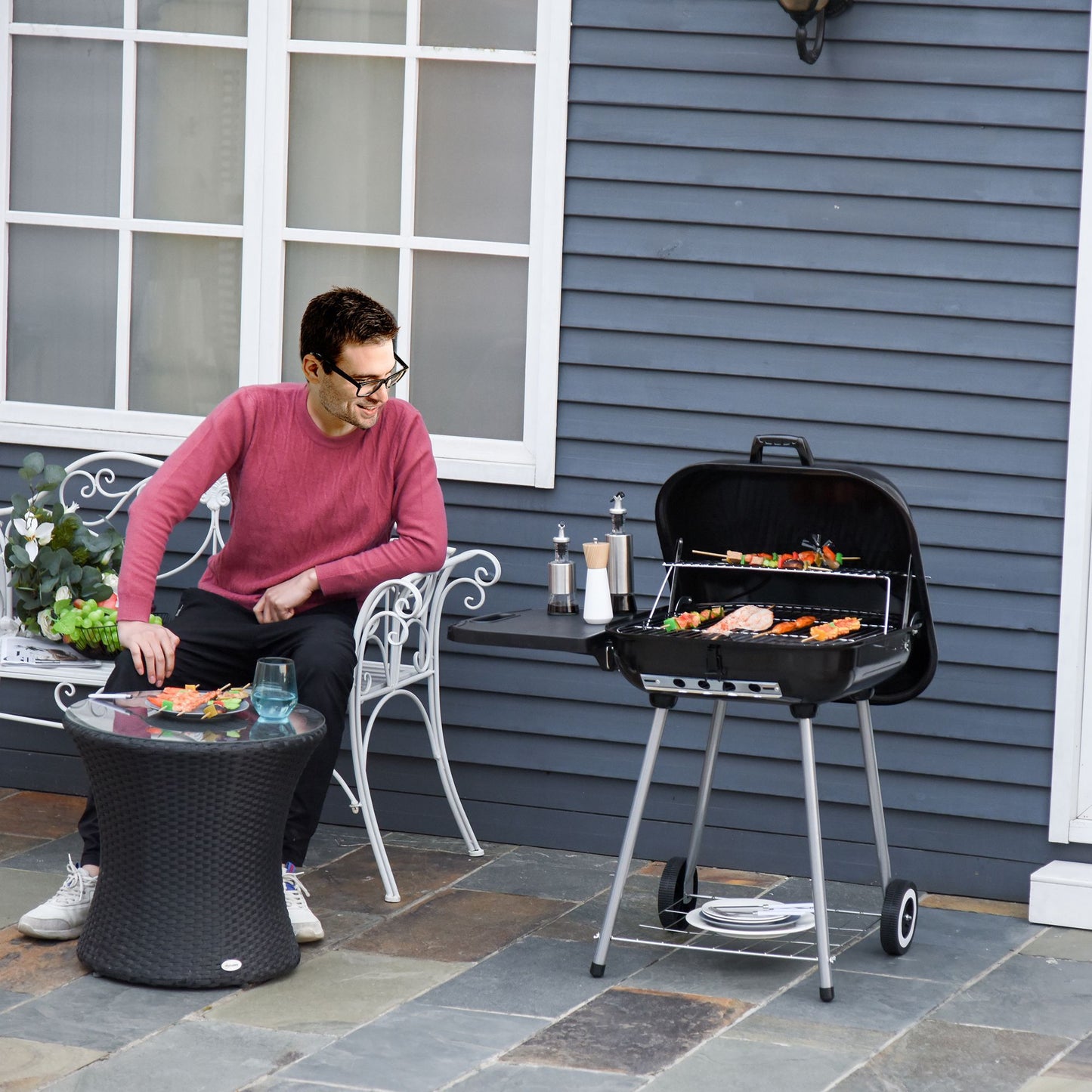 On-the-Go Charcoal BBQ Grill with Wheels