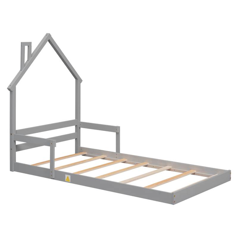 Cozy Twin House Bed with Handrails - Grey