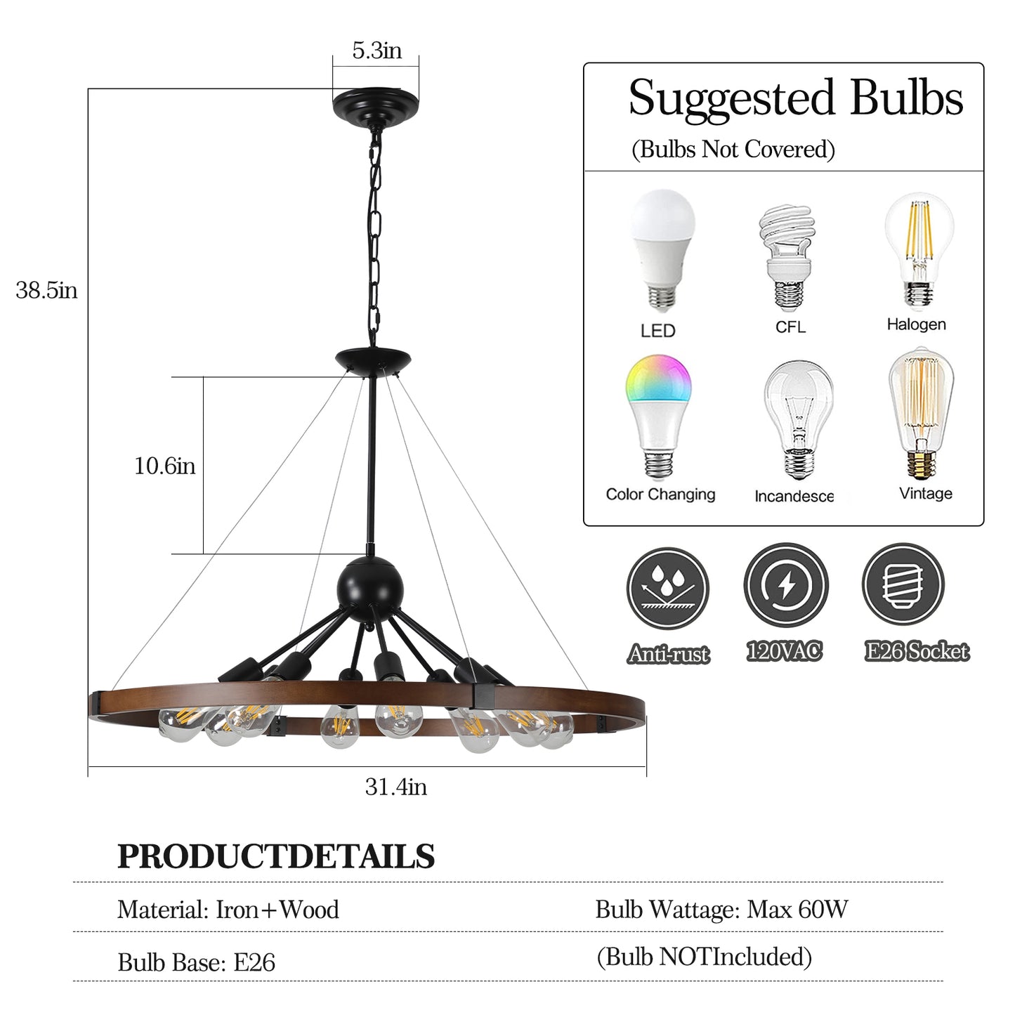 Rustic Charm 8-Light Farmhouse Chandelier