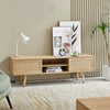 Chic Rattan TV Stand with Sliding Doors