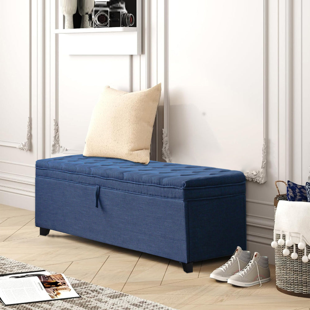 Cozy Blue Storage Bench: Stylish & Functional Seating with Hidden Space