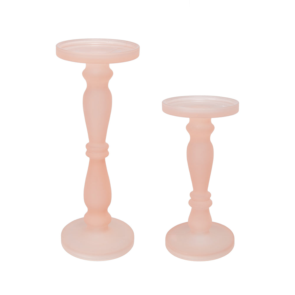 Rose Pink Pedestal Candle Holders - Set of Two