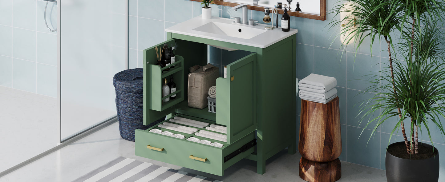 Chic Green Bathroom Vanity with Soft-Close Cabinet and Drawer