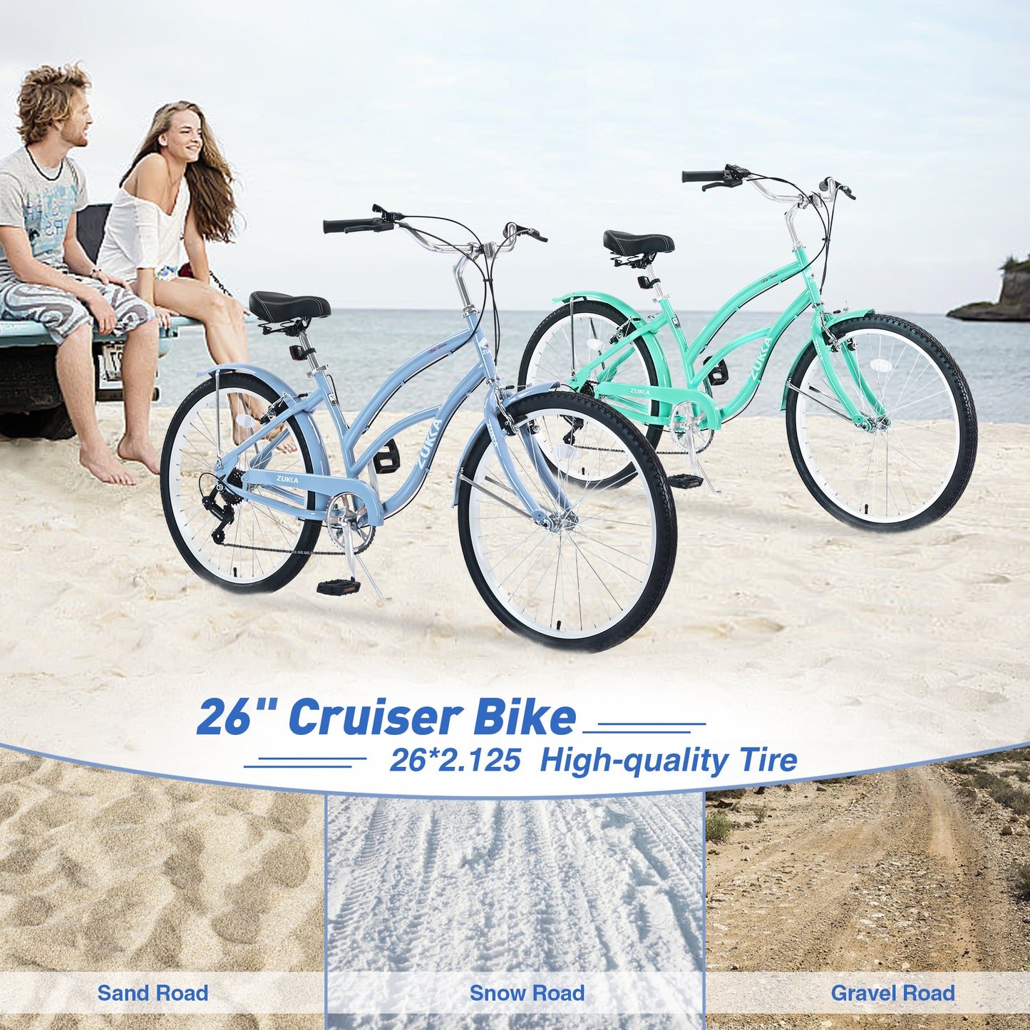 Colorful 7-Speed Beach Cruiser Bike