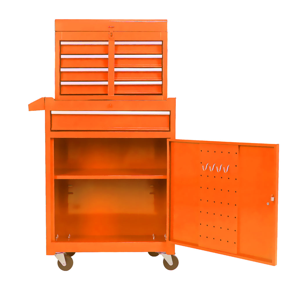 Orange Tool Chest with Detachable Drawers and Adjustable Shelf