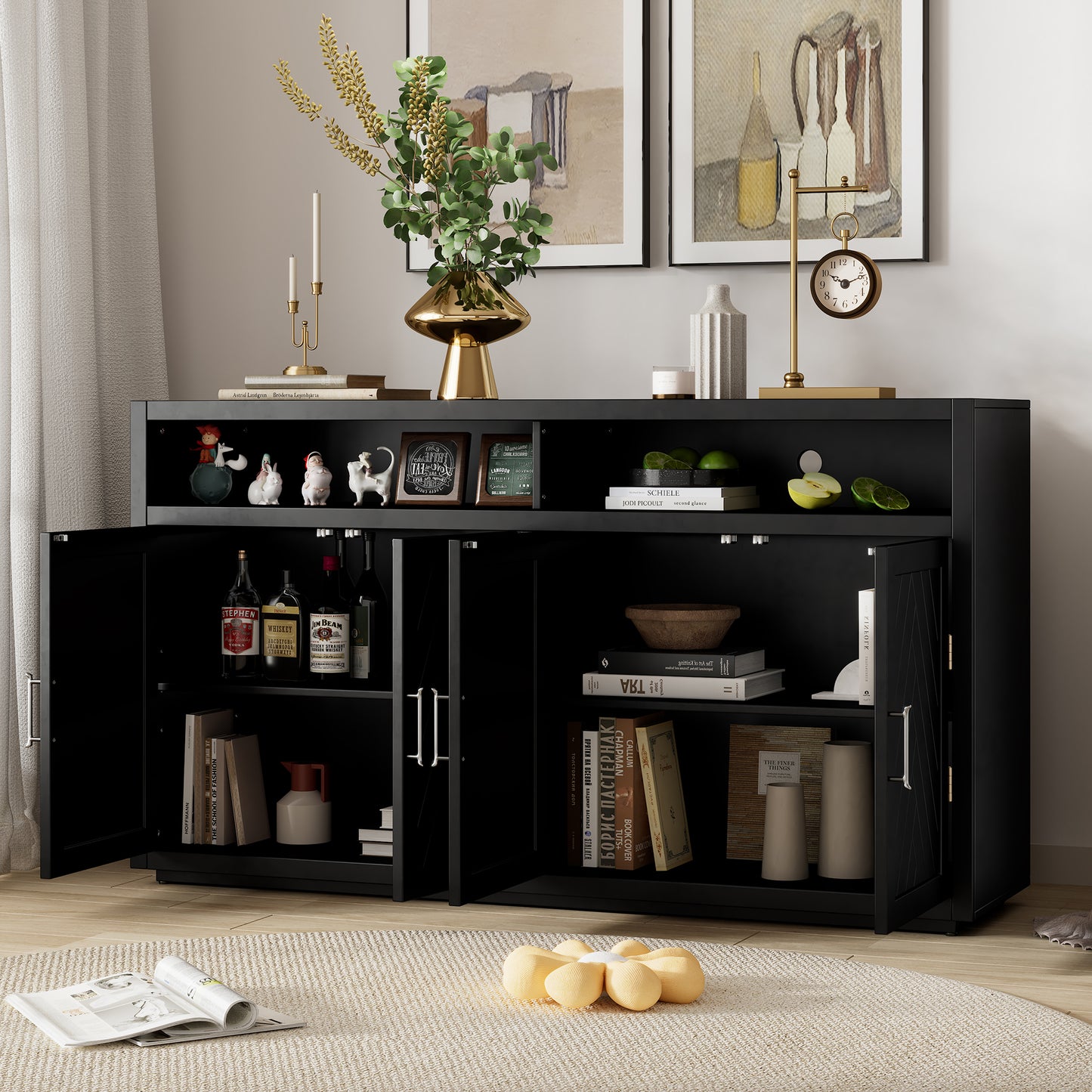 Stylish Black Classic Sideboard with Adjustable Shelves