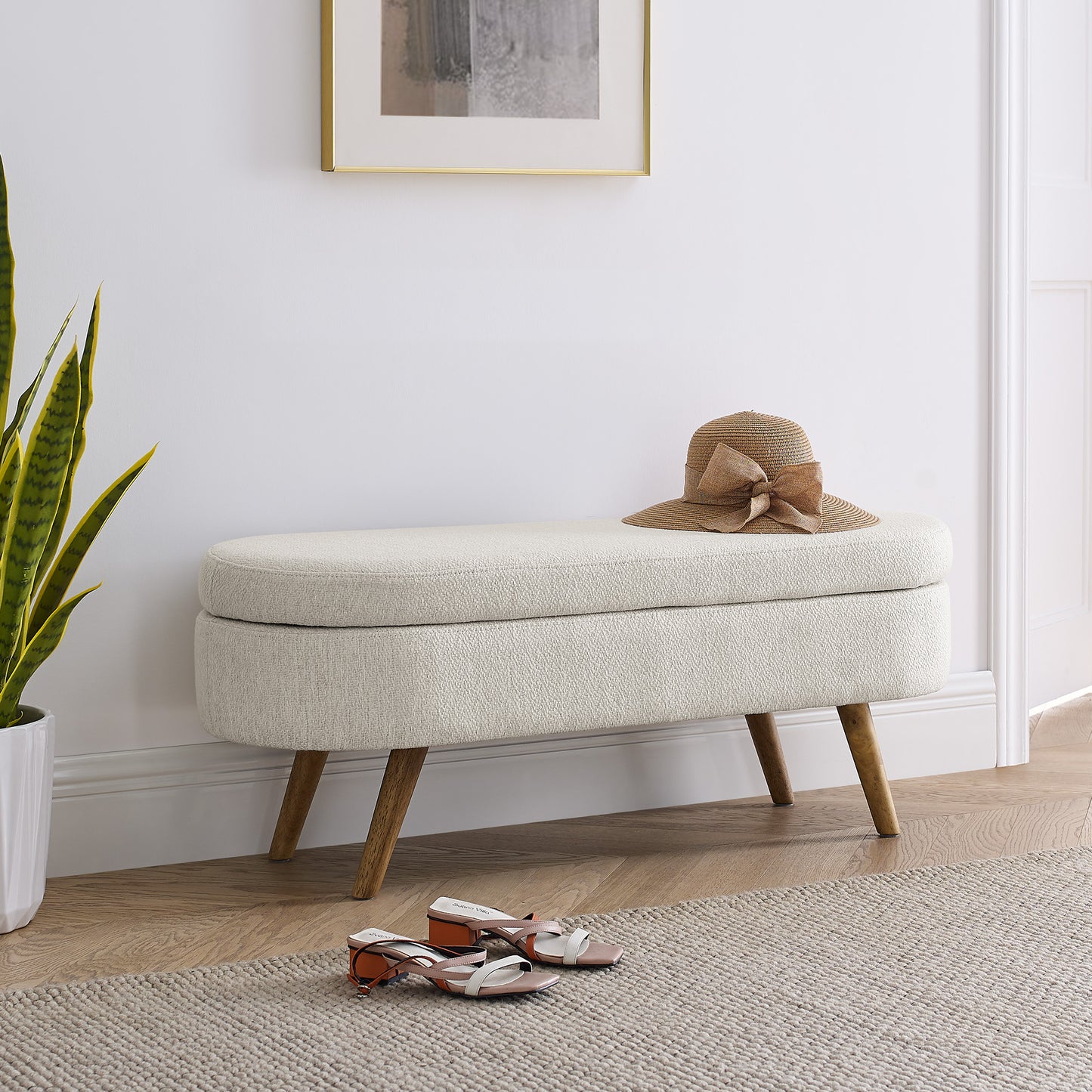 Cozy Beige Oval Storage Ottoman