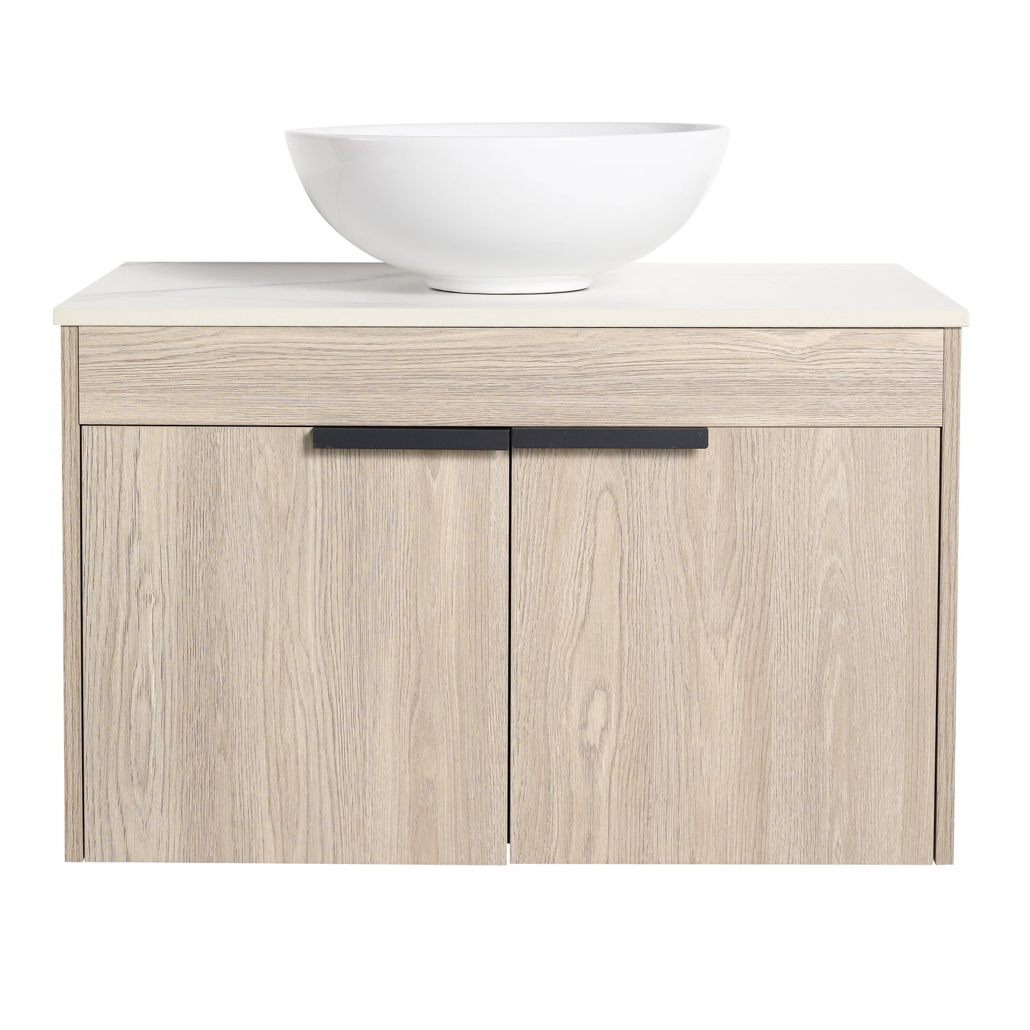 Sleek Oak Wall-Mounted Float Vanity with Ceramic Basin