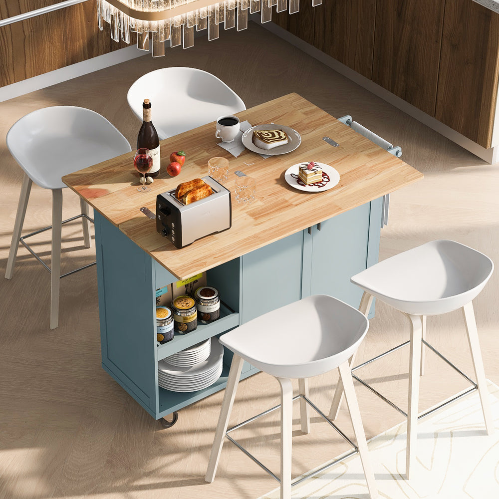 Rolling Kitchen Island with Foldable Top and Storage