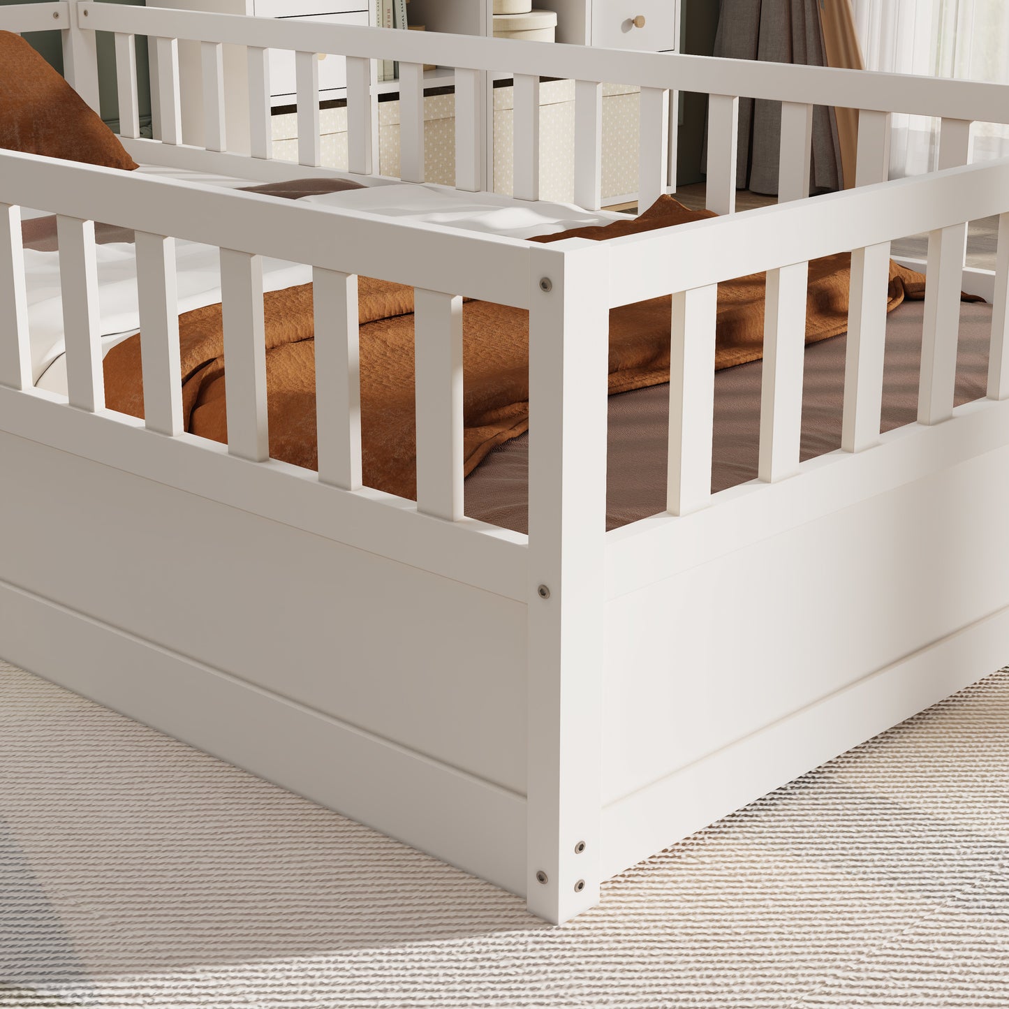 Cozy Twin Montessori Floor Bed with Safety Barrier