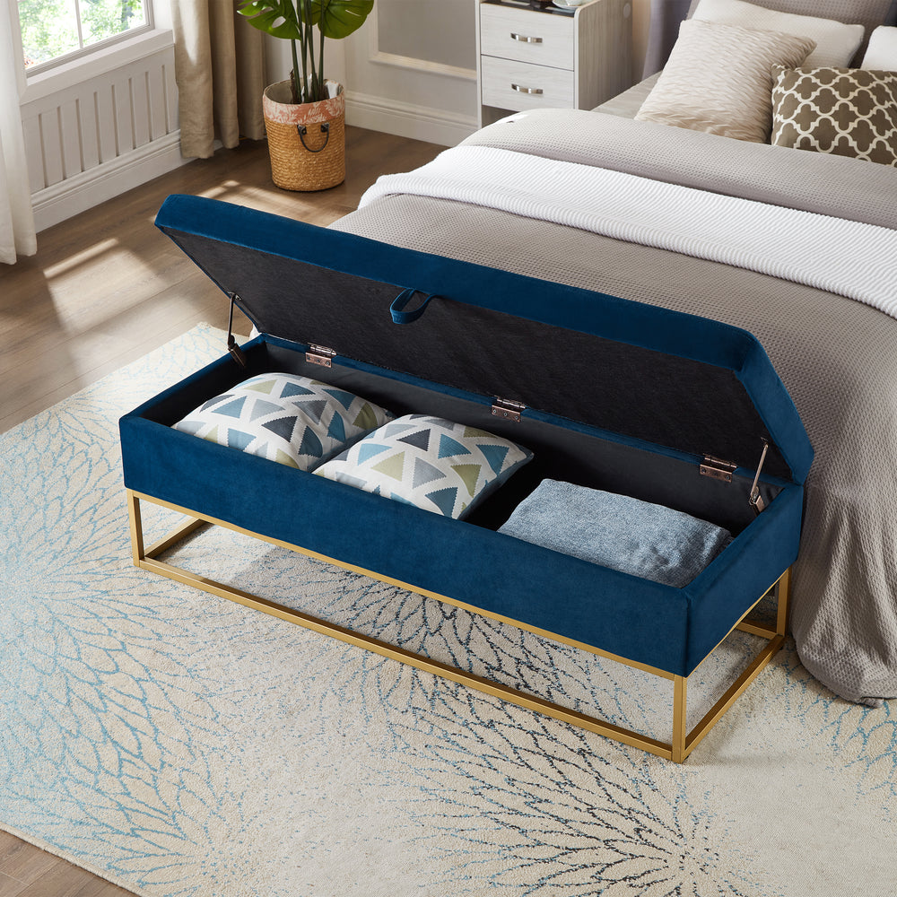 Chic Navy Velvet Storage Bench