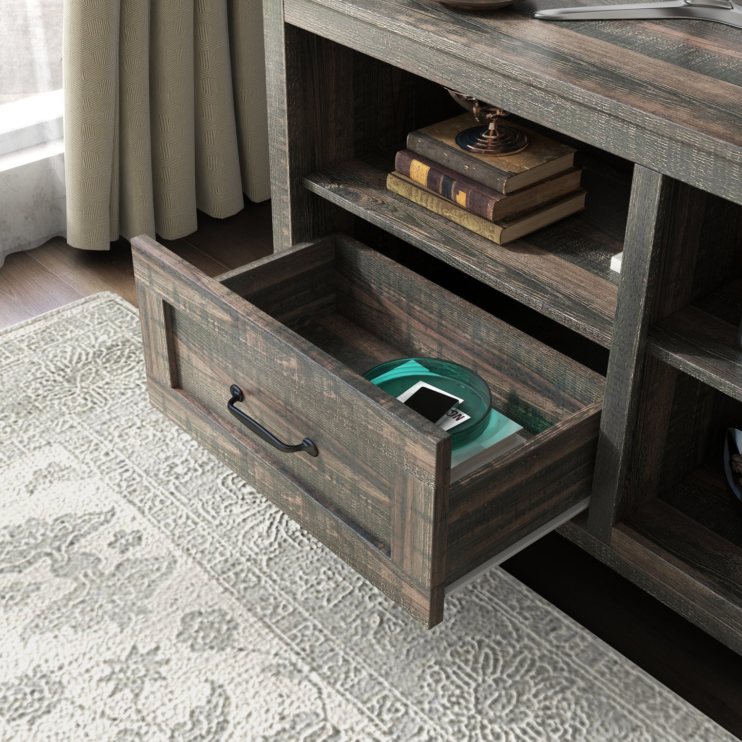 Stylish Black Pine TV Stand with Spacious Storage