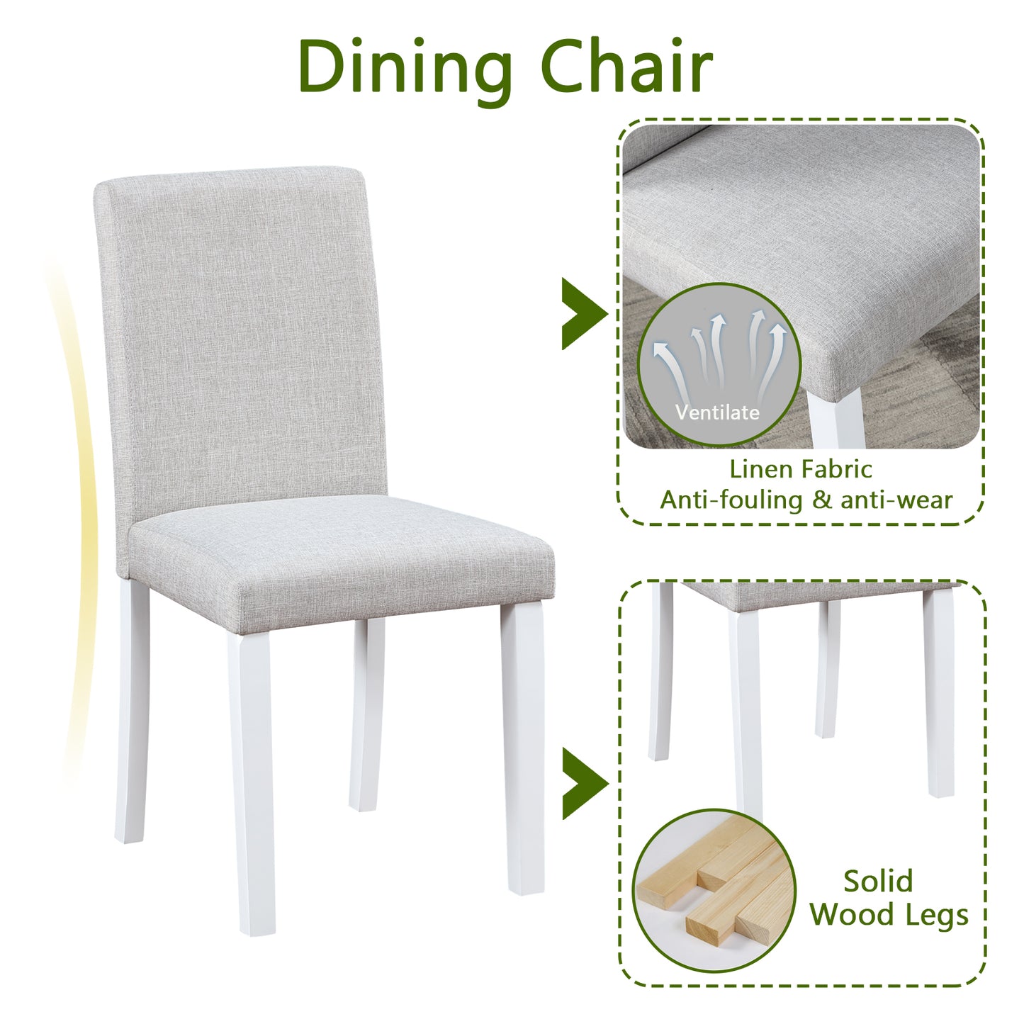 Chic White Dining Set with Upholstered Chairs