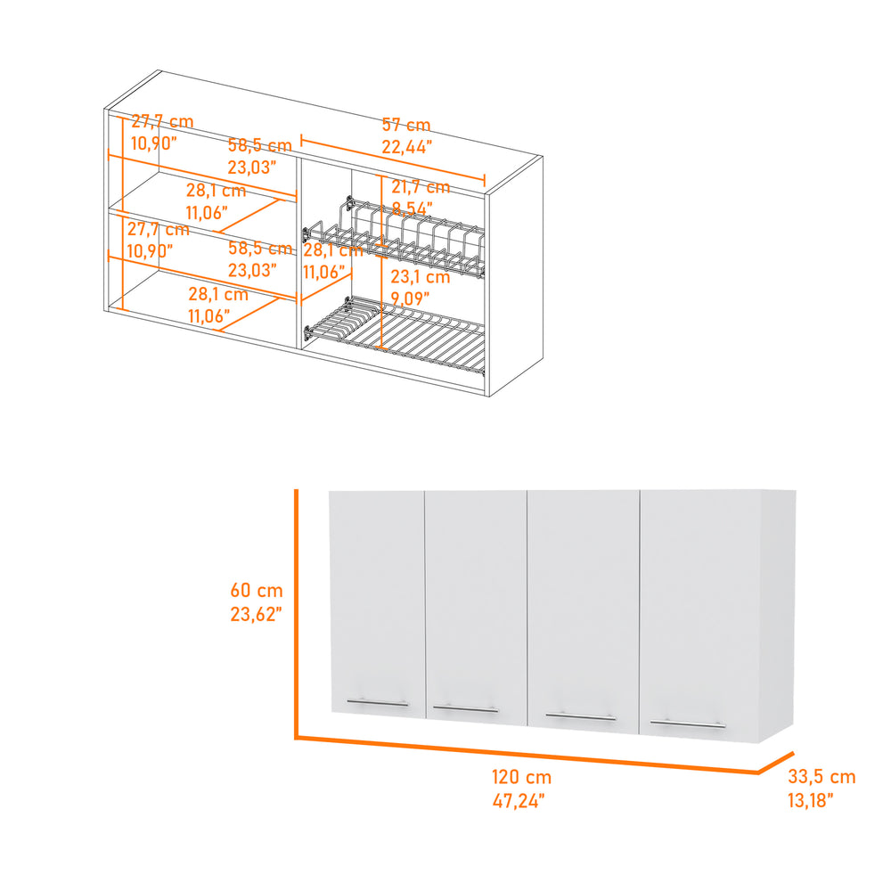 White Wall Cabinet with Four Swing Doors