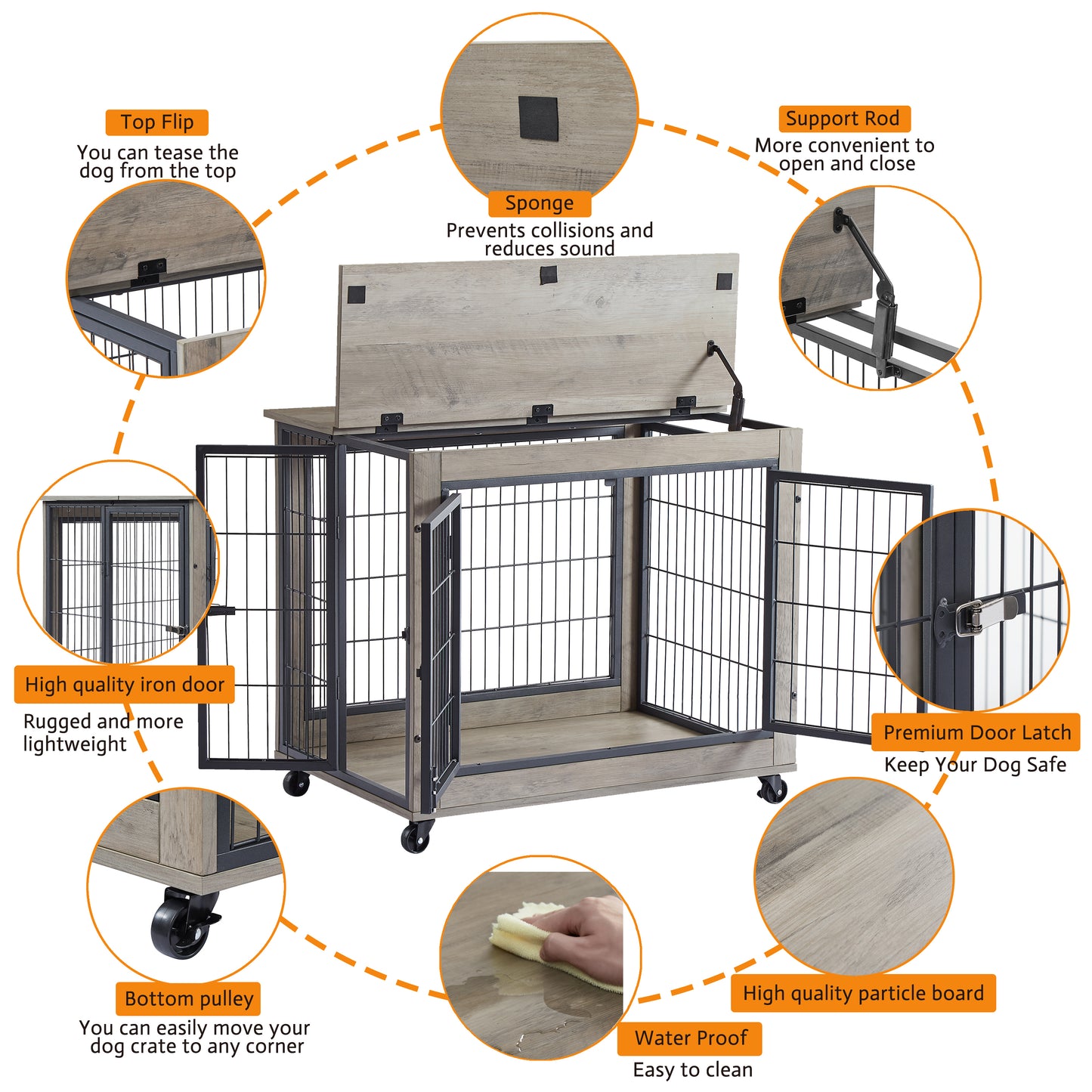 Stylish Rolling Dog Crate with Double Doors