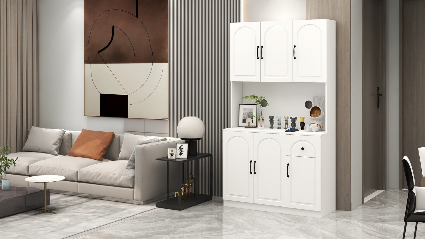 Charming White Kitchen Pantry with Countertop & Adjustable Shelves