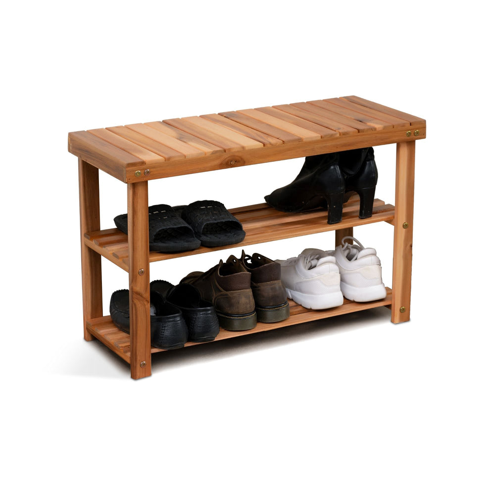 Natural Acacia Wood Shoe Bench - Stylish Storage for Any Entryway!