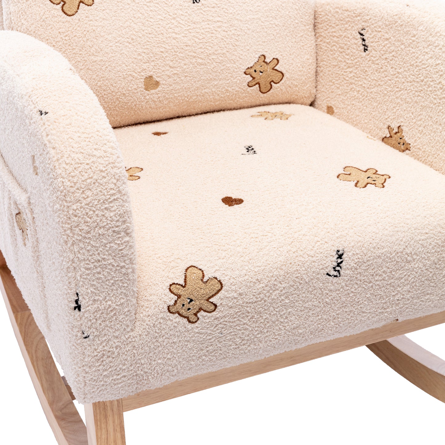 Cozy Mid-Century Rocking Chair with Pocket - Beige Boucle