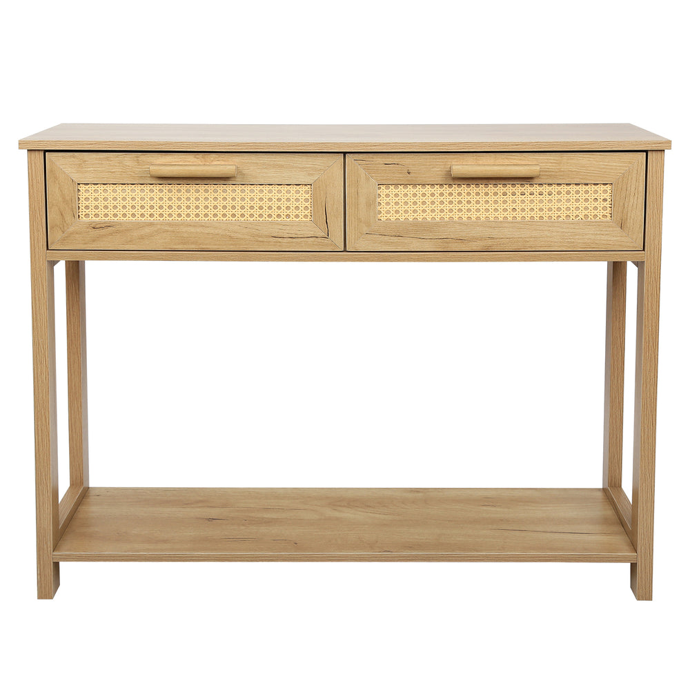 Chic Rattan Console Table with Storage