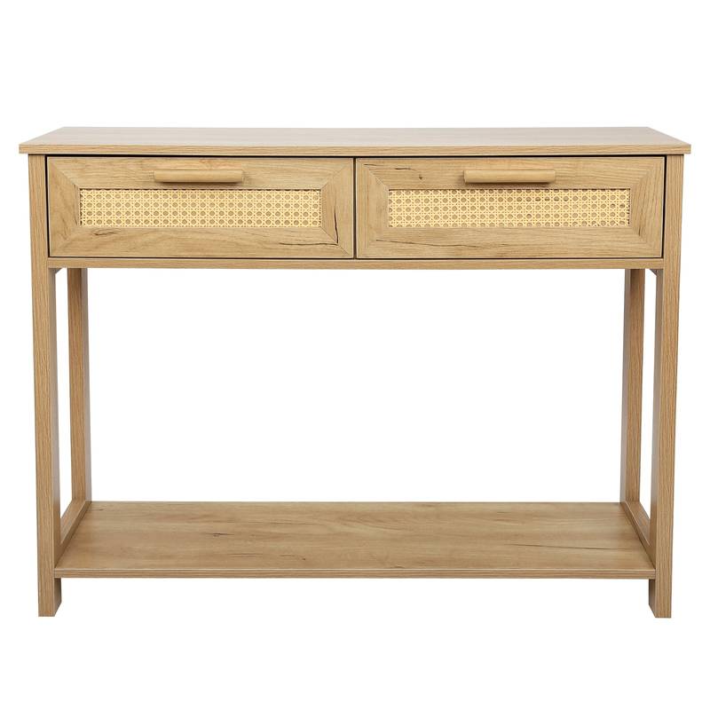 Chic Rattan Console Table with Storage