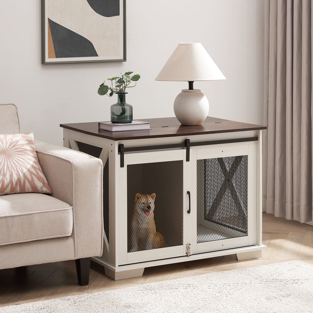 Charming Dog Crate End Table with Barn Door