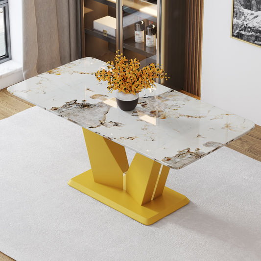 Chic Marble-Style Dining Table with Gold Legs