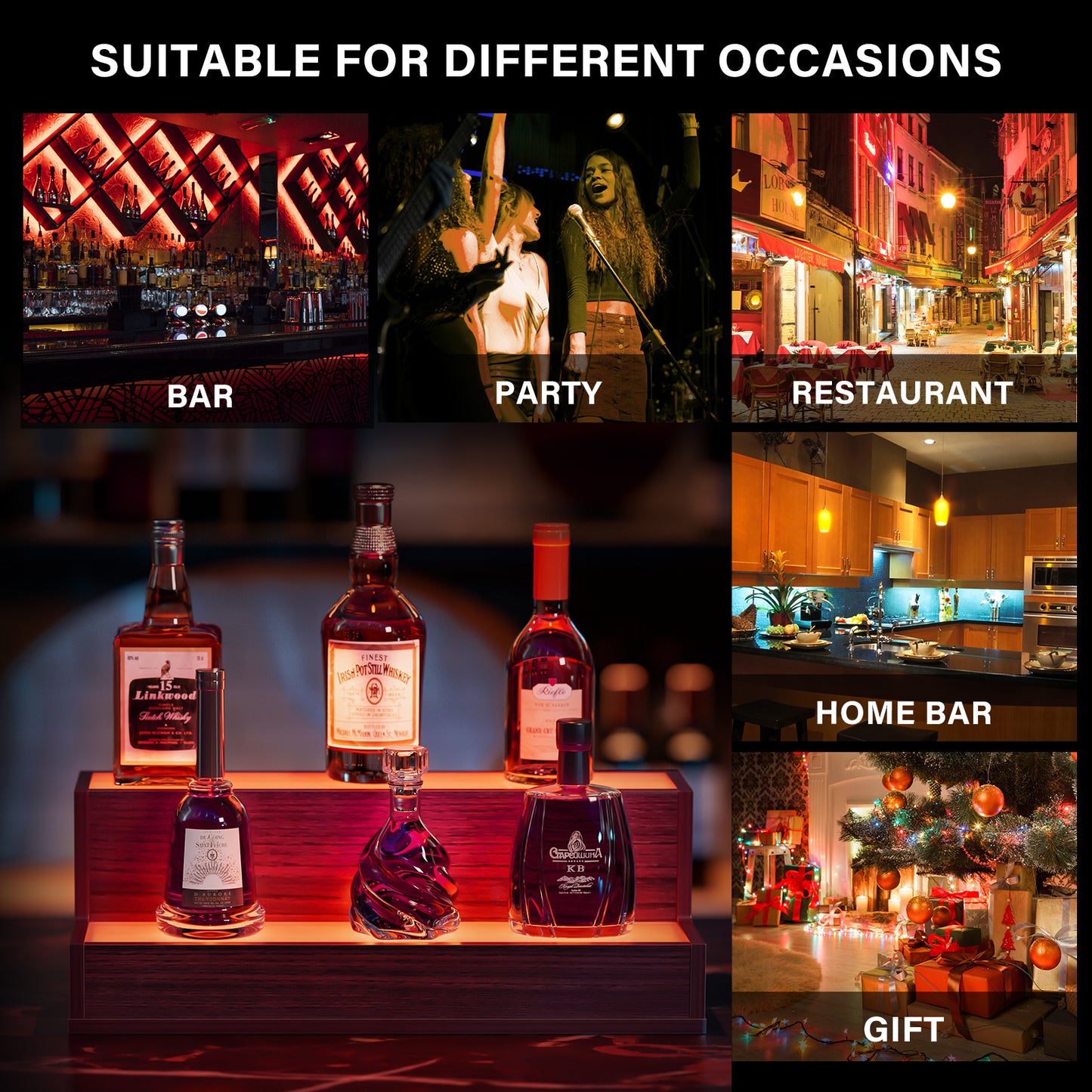 Glow & Show Liquor Shelf - Illuminated Bottle Display for Home Bars