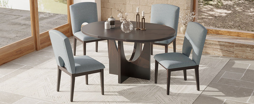 Cozy Expandable Dining Set with Removable Leaf in Espresso and Gray