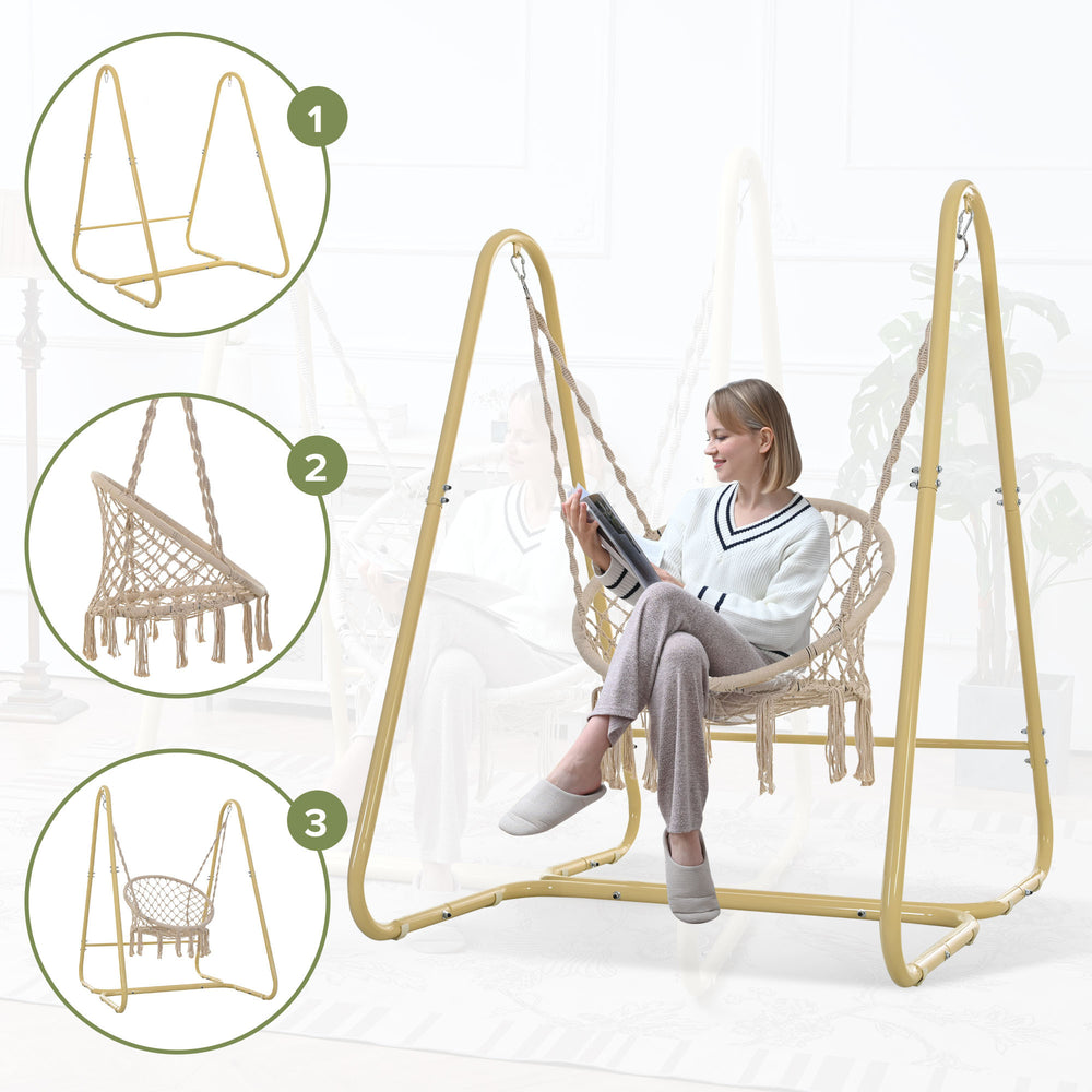 Cozy Macrame Swing Chair with Stand