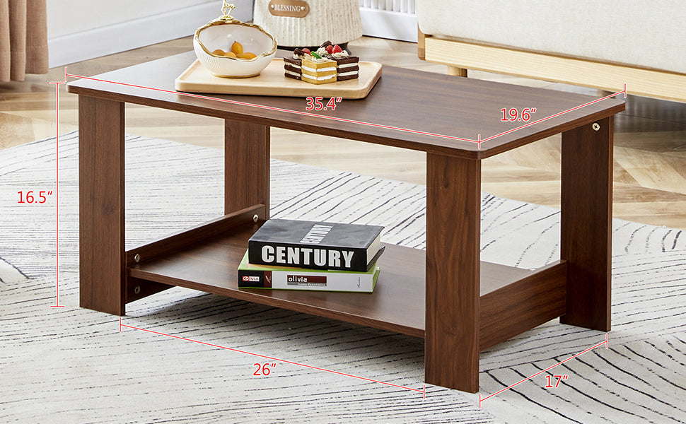 Sleek Walnut Double-Layer Coffee Table