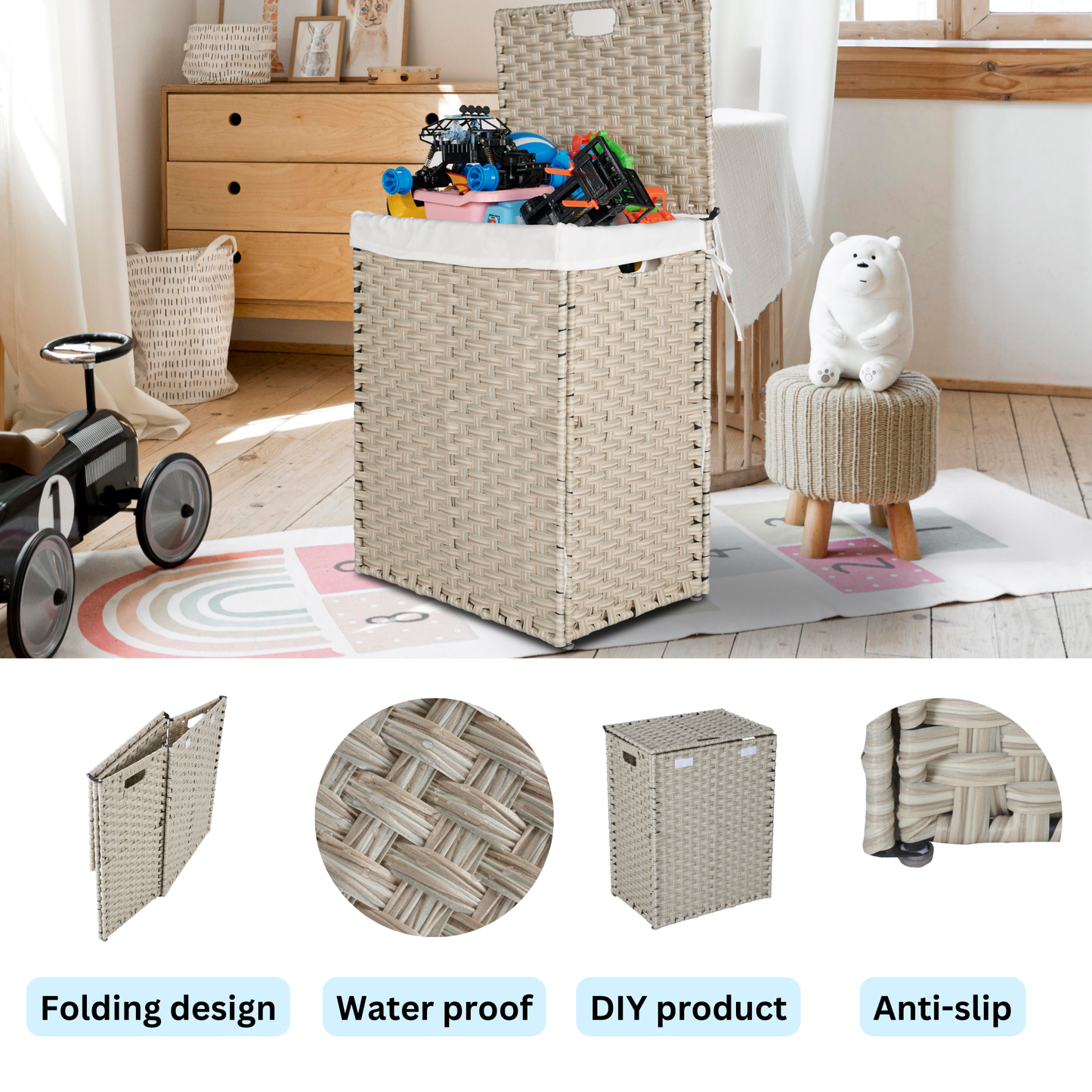 Stylish Grey Laundry Hamper with Removable Bags