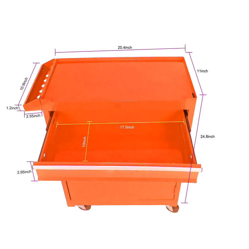 Orange Tool Chest with Detachable Drawers and Adjustable Shelf