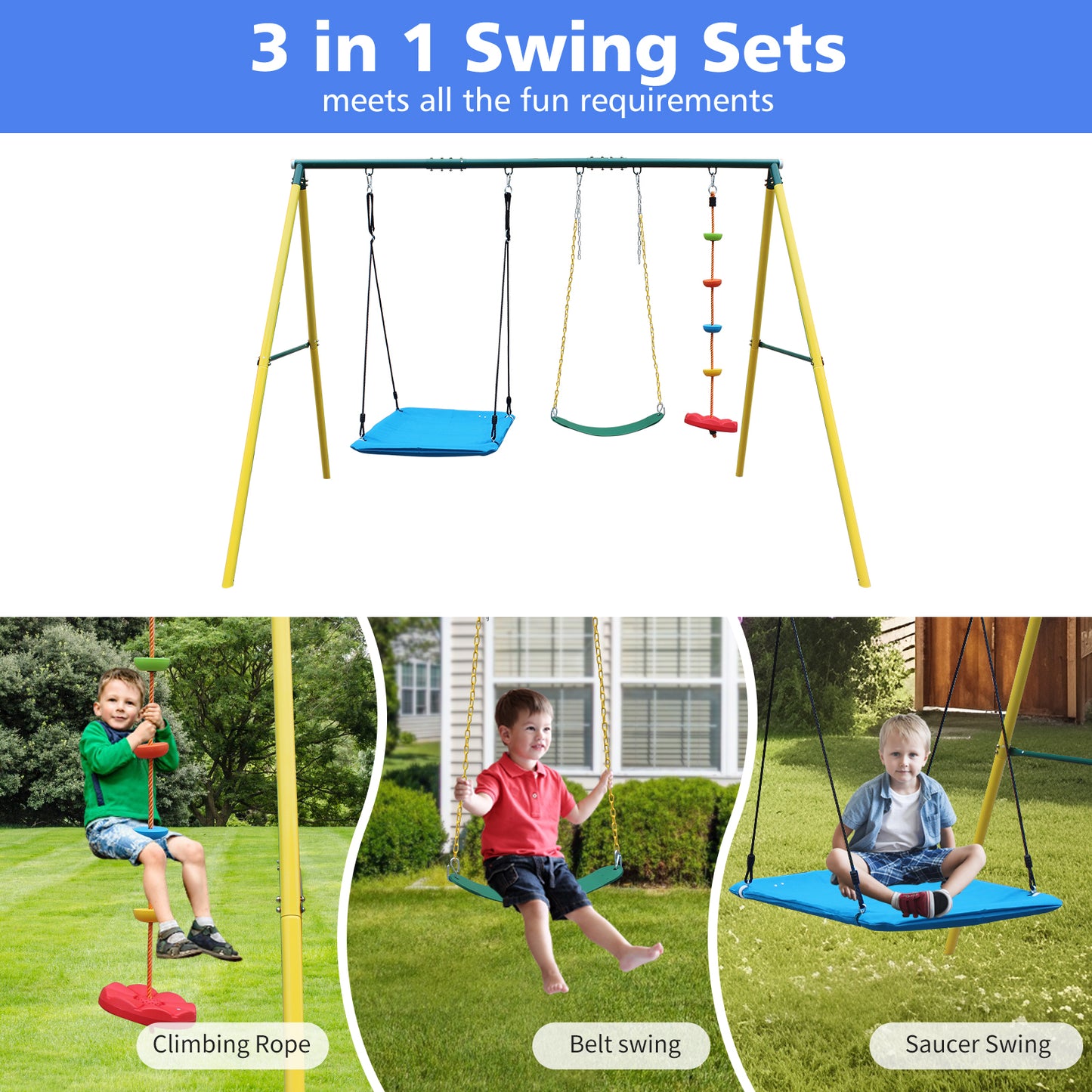 Backyard Adventure Swing Set with Safety Belt