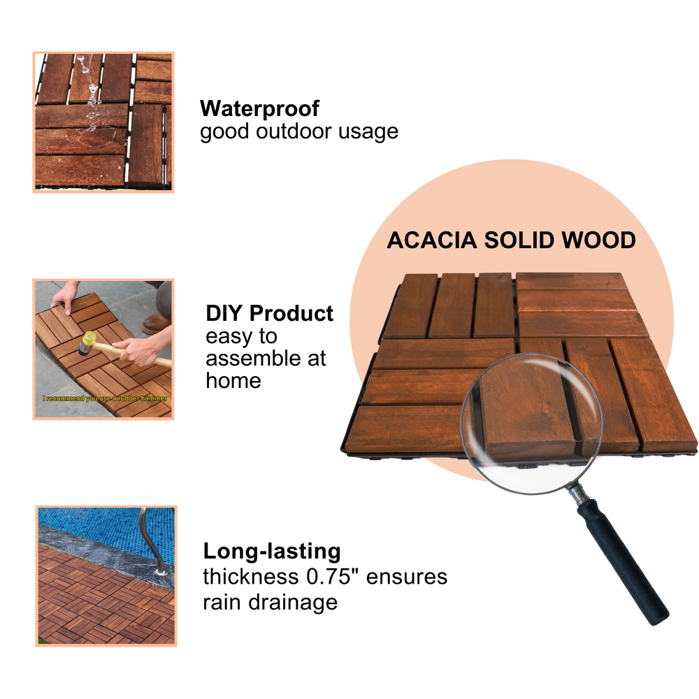 Chic Acacia Deck Tiles - Stylish Outdoor Flooring for Patios & Pools