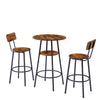 Rustic Round Bar Stool Set with Backrest and Shelves