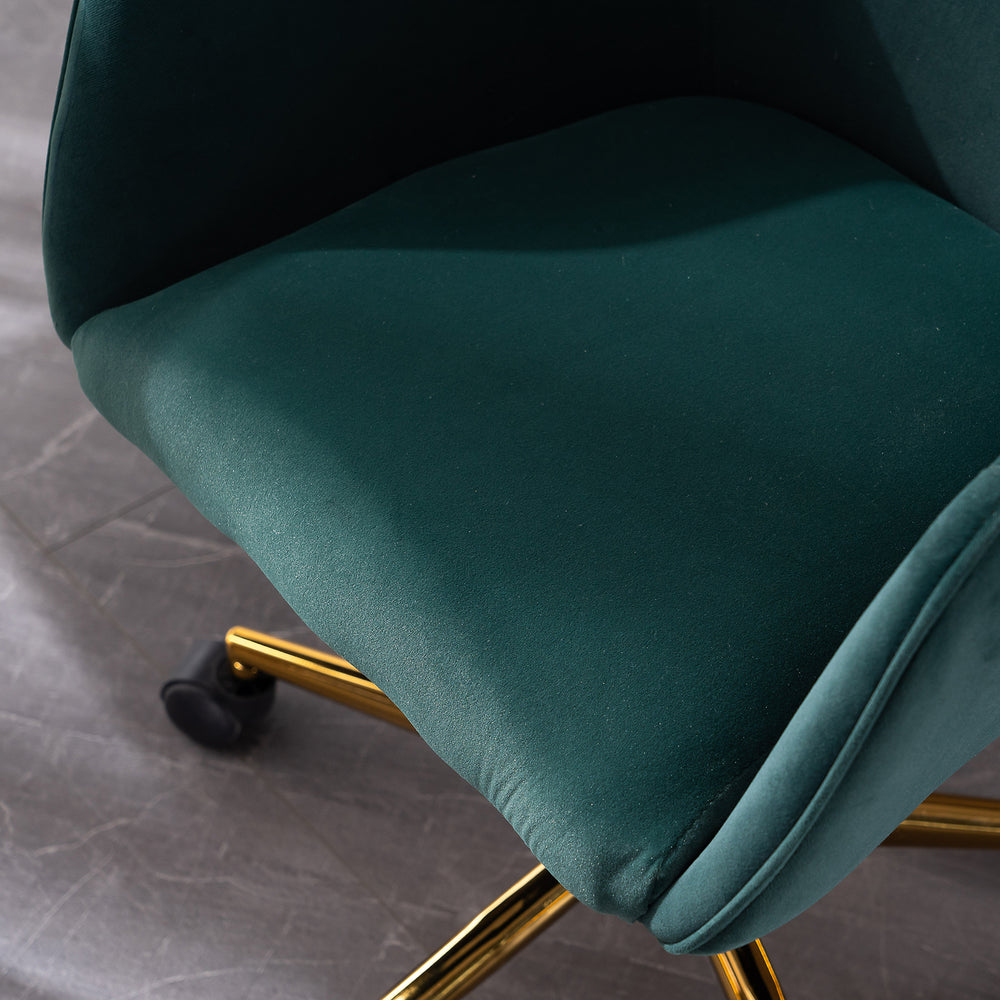 Chic Velvet Spin Chair with Gold Legs - Dark Green