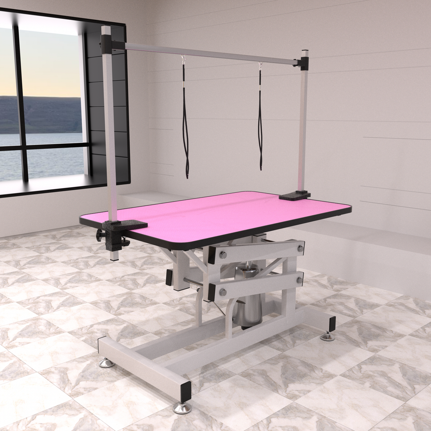 Pink Hydraulic Pet Grooming Table with H Arm