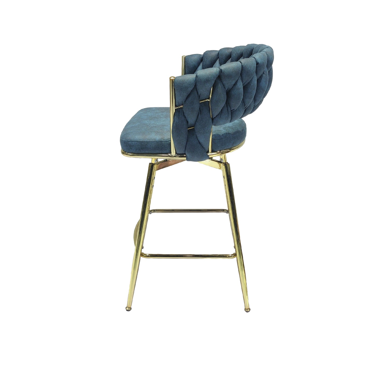 Chic Blue Swivel Bar Stools with Golden Legs - Set of Two