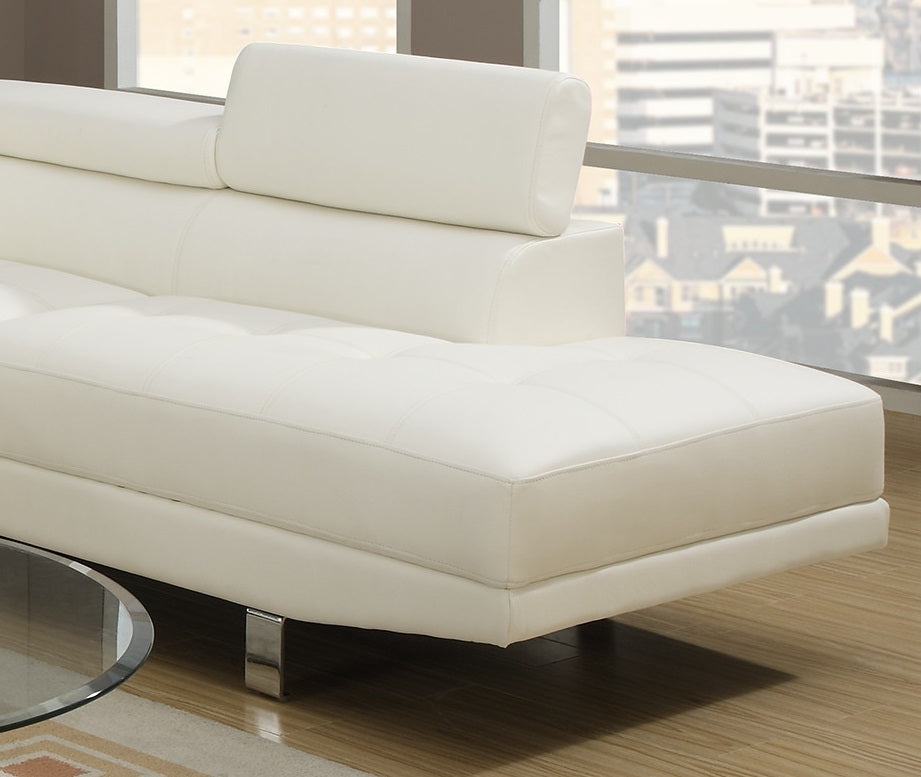 Stylish White Faux Leather Sectional Sofa with Adjustable Headrests