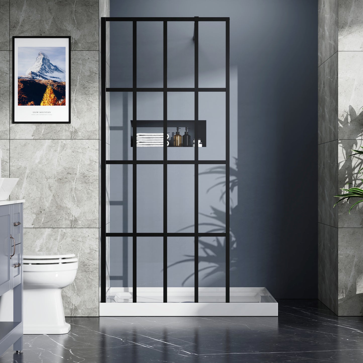 Sleek Black Walk-In Shower Door