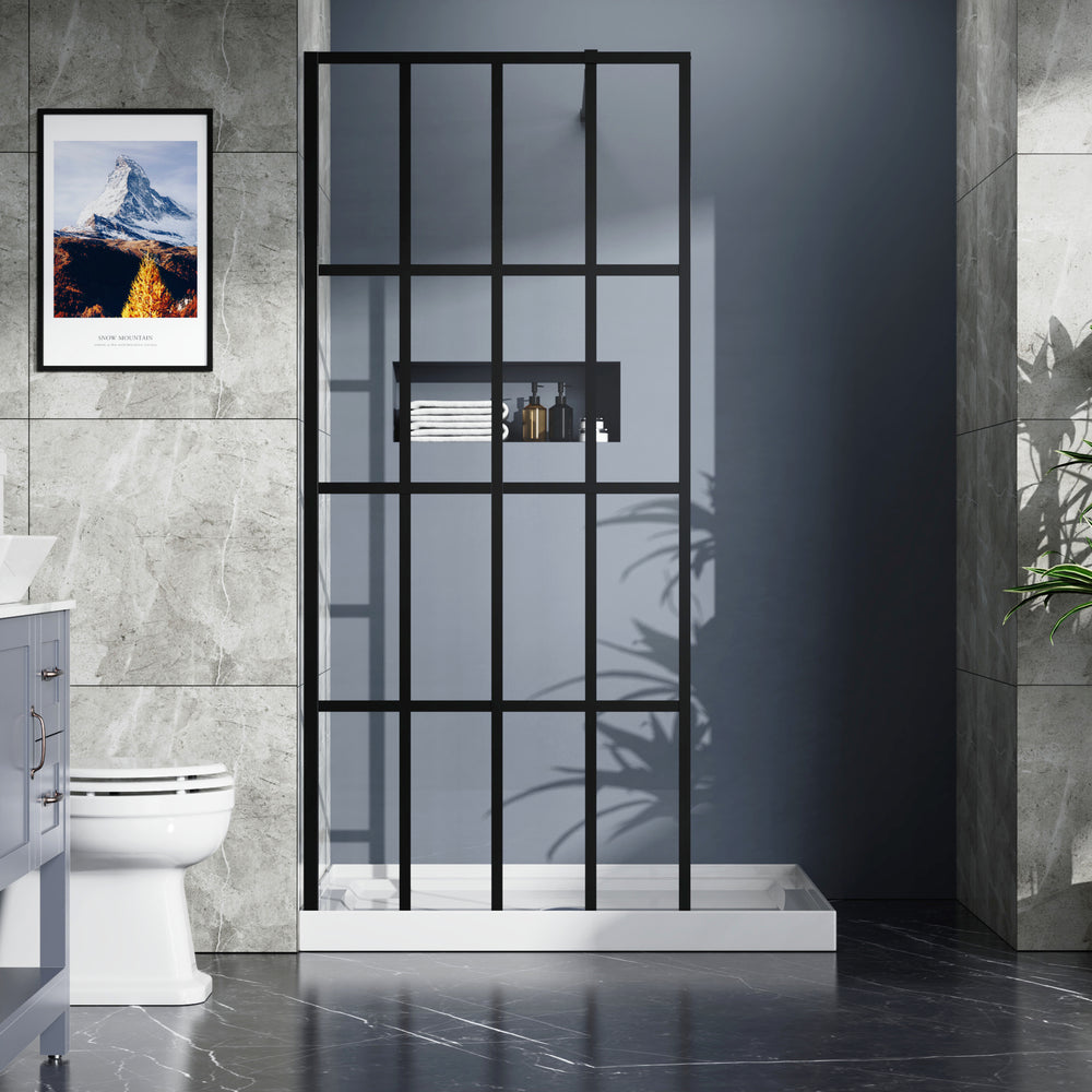 Sleek Black Walk-In Shower Door